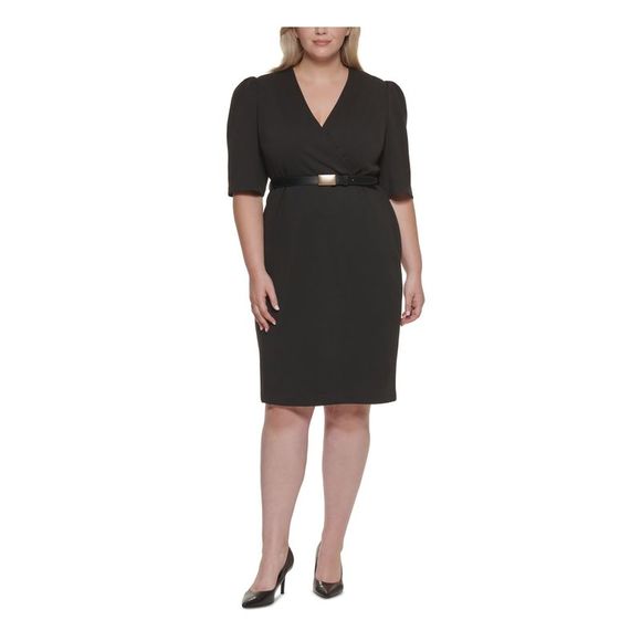 Calvin Klein Dresses Calvin Klein Womens Black Belted Elbow Sleeve